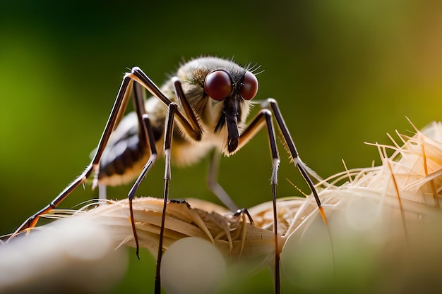 A close up of a mosquito on a nest