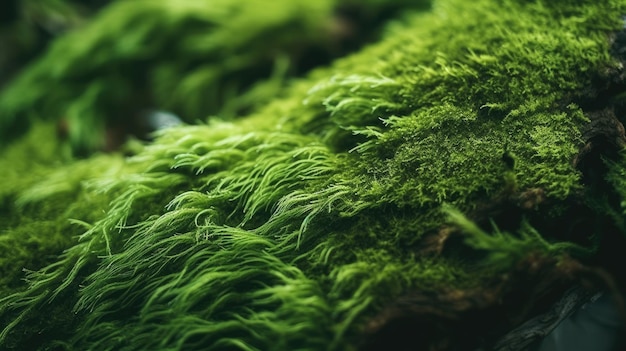 A close up of a moss covered log