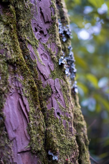 Photo close-up of moss growing on tree trunk