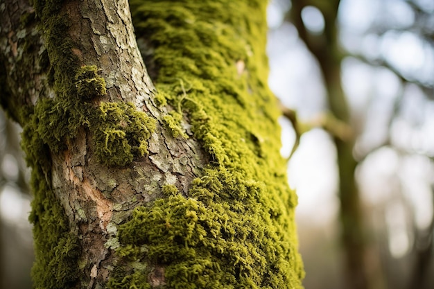 Close up of moss growing on the trunk of an oak tree