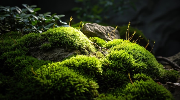 A close up of moss