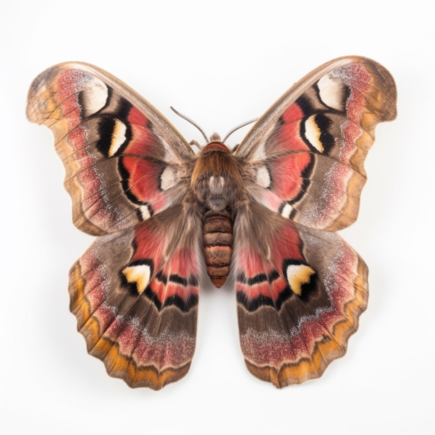 A close up of a moth with a red and black pattern on its wings generative ai