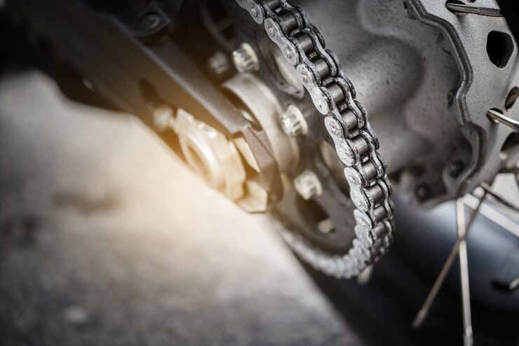 Close up motorcycle chain ,selective focus.