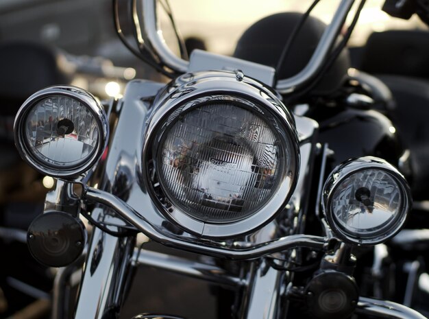 Photo close-up of motorcycle headlights