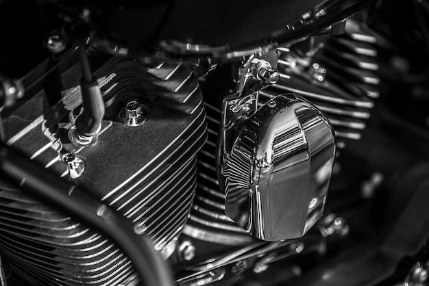 Photo close-up of motorcycle parts at workshop