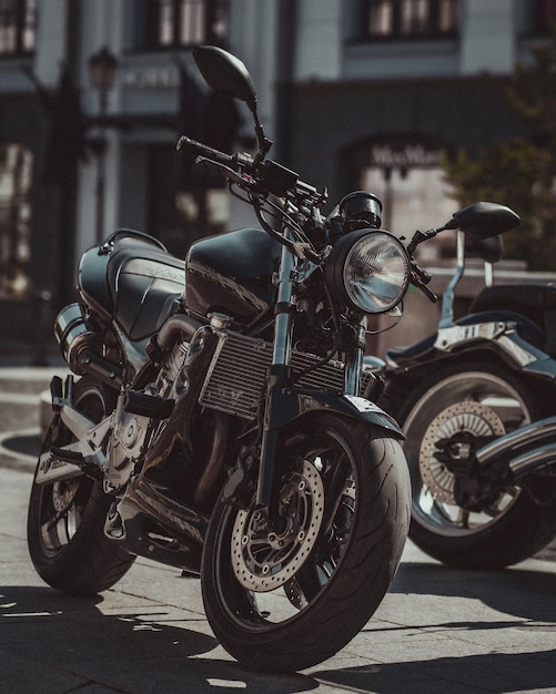 close-up of motorcycle on street