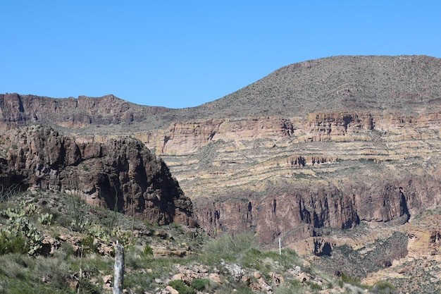 Close-up of mountain against clear sky