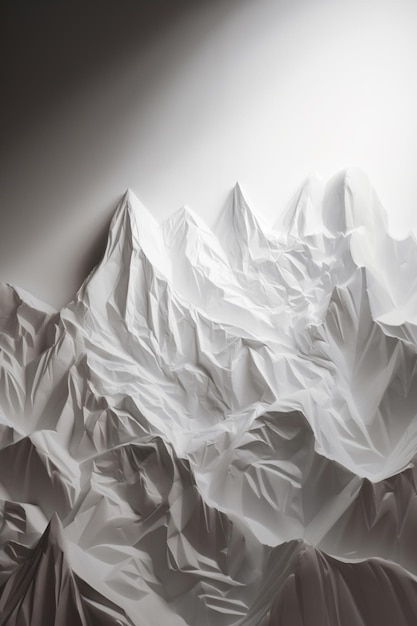 a close up of a mountain covered in white paper with a sky background generative ai