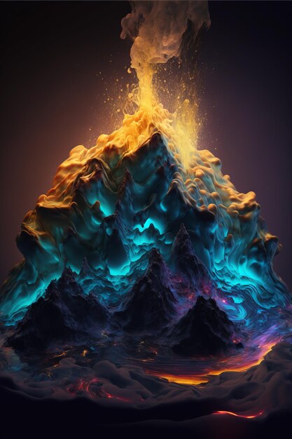 A close up of a mountain with a fire on top of it generative ai