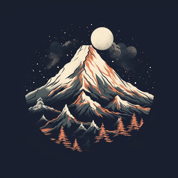 A close up of a mountain with a full moon in the sky generative ai