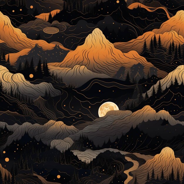 A close up of a mountain with a full moon in the sky generative ai