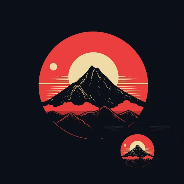 A close up of a mountain with a red sky and a sun generative ai