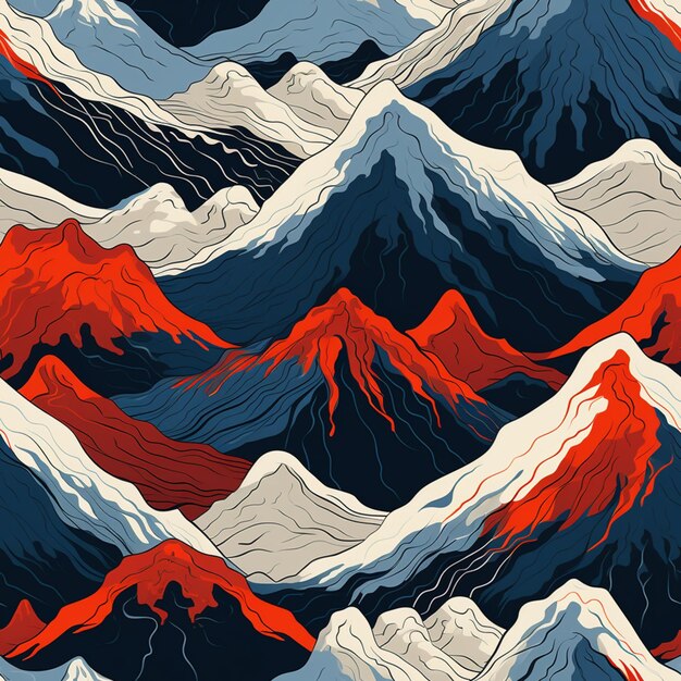 a close up of a mountain with red and white snow generative ai