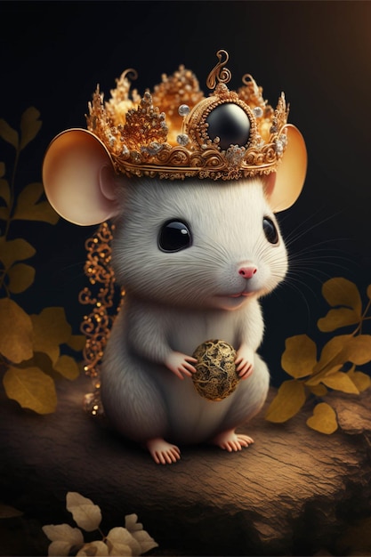 Close up of a mouse wearing a crown generative ai