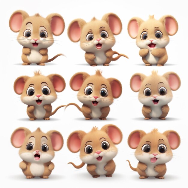 a close up of a mouse with different expressions on a white background generative ai