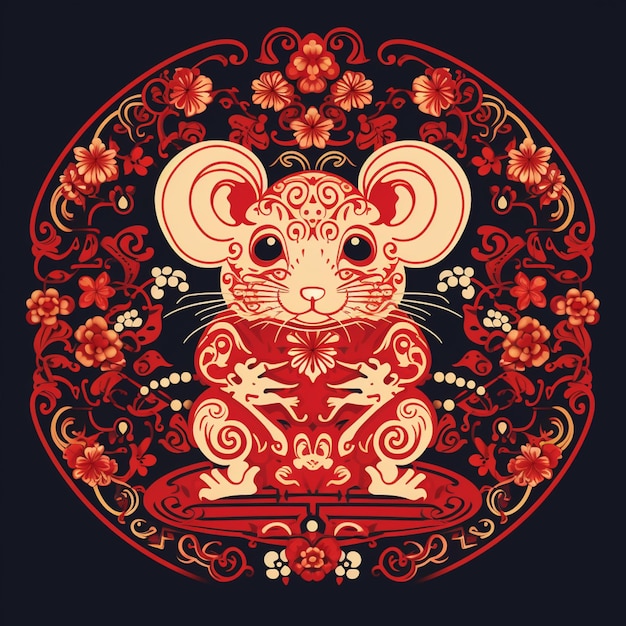 A close up of a mouse with a red and gold design generative ai