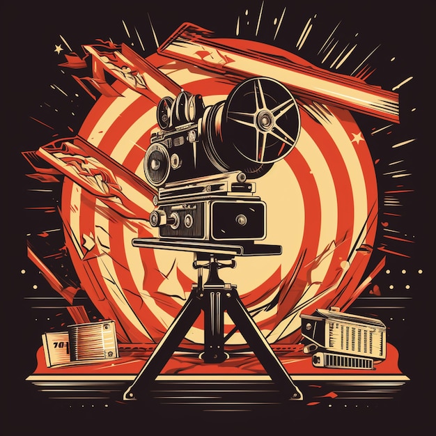 Photo a close up of a movie camera on a tripod with a target in the background generative ai