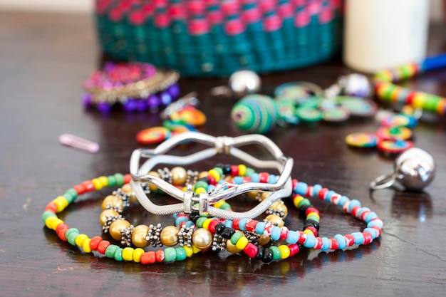 Close-up of multi colored bracelets