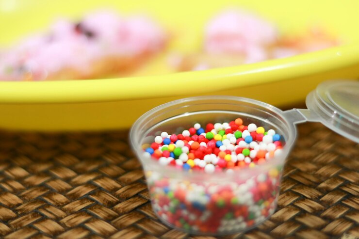 Photo close-up of multi colored candies on table