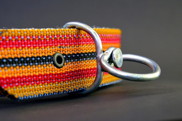 Photo close-up of multi colored collar on table