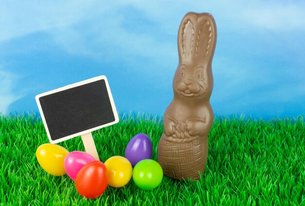 Close-up of multi colored easter eggs on grass