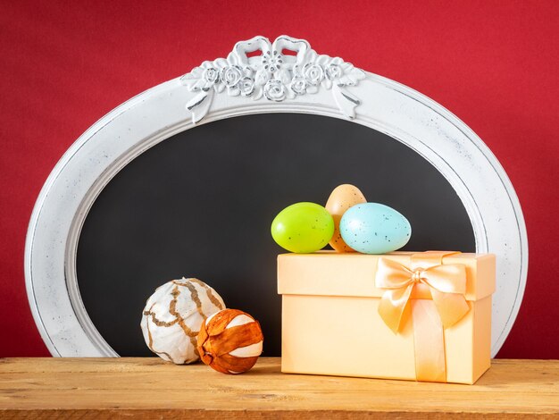 Close-up of multi colored easter eggs on table