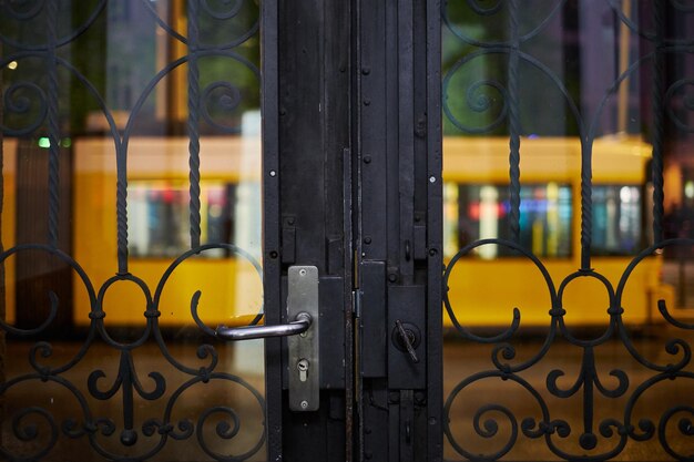 Close-up of multi colored metal door