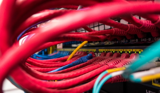 close-up of multi colored network cables