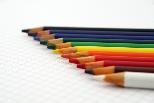 Photo close-up of multi colored pencils over paper