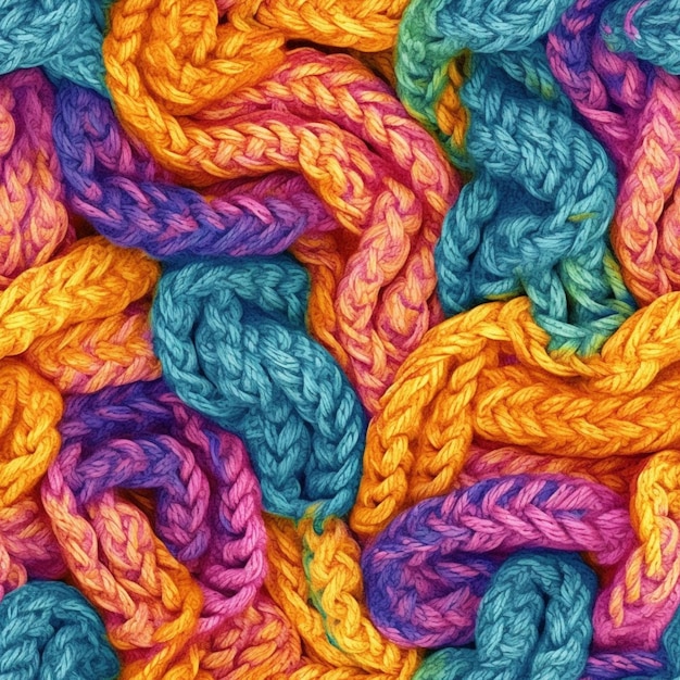 a close up of a multicolored crochet pattern with a crochet hook generative ai