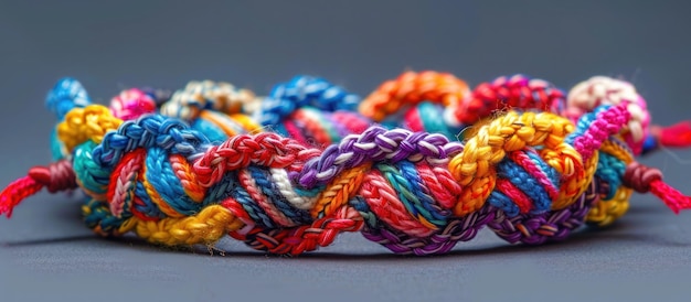 Foto un primo piano del braccialetto multicolore dell'amicizia