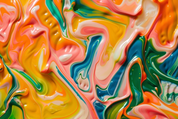 Photo close up of multicolored liquid substance generative ai