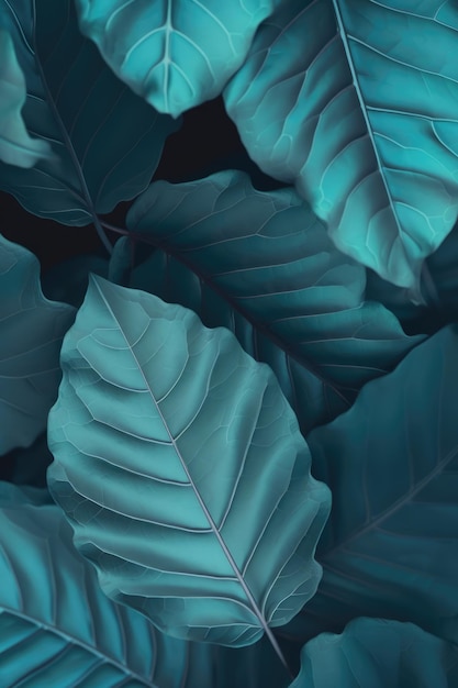 Close up of multiple green leaves background created using generative ai technology