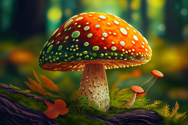 Close up of mushroom in forest Generative Ai