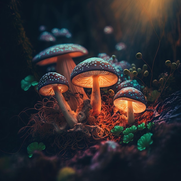 close up of a mushroom in the forest generative AI
