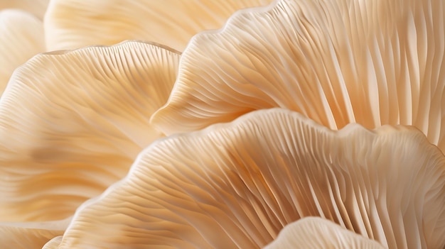 Photo close up of mushroom gills abstract nature background macro shot of oyster mushroom generative ai
