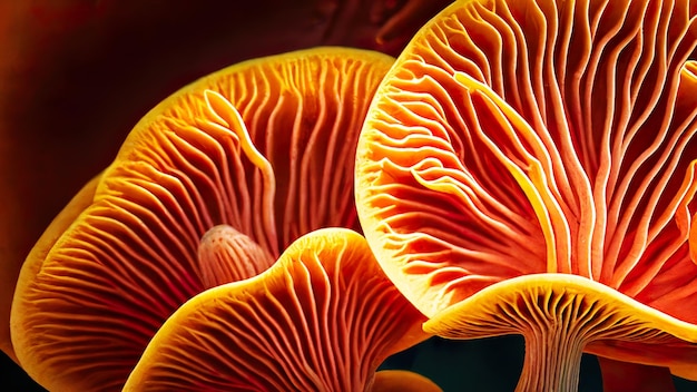 A close up of a mushroom with a black background