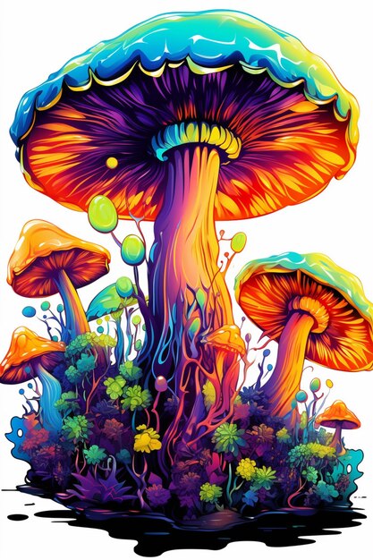 A close up of a mushroom with a lot of colors on it generative ai