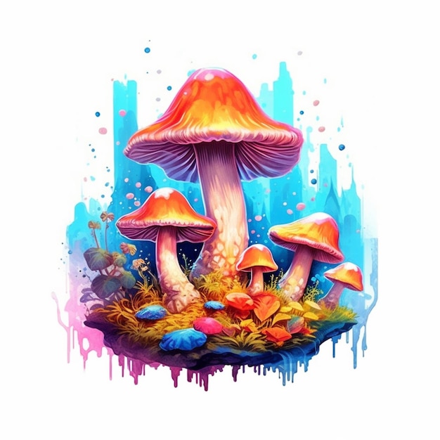 A close up of a mushroom with a lot of colors on it generative ai