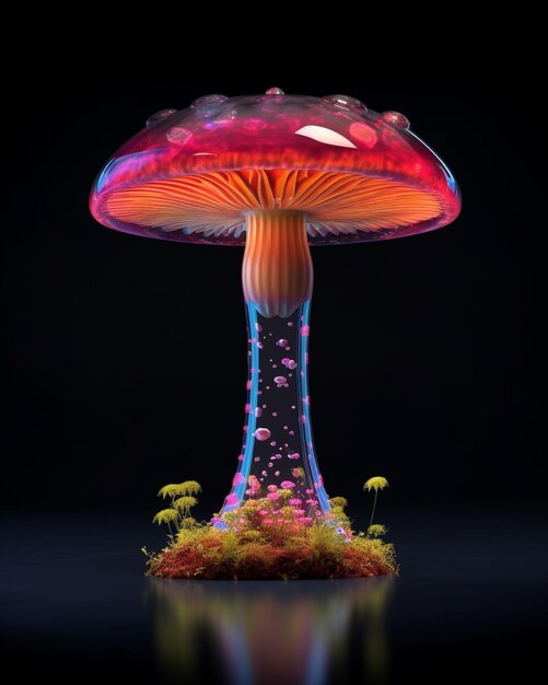 A close up of a mushroom with a lot of flowers on it generative ai