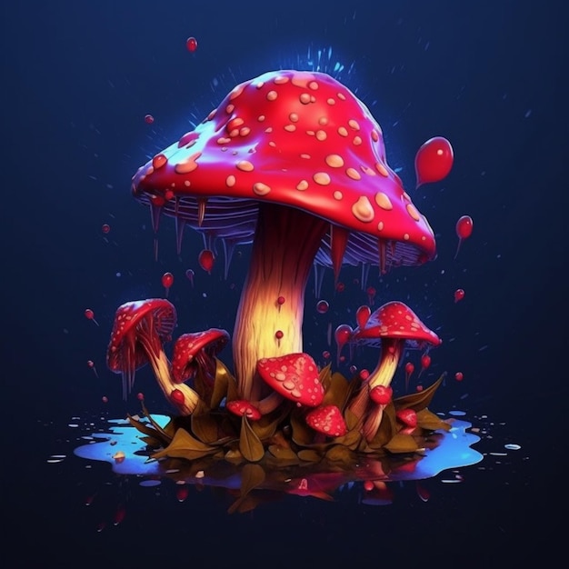 A close up of a mushroom with a lot of red mushrooms generative ai