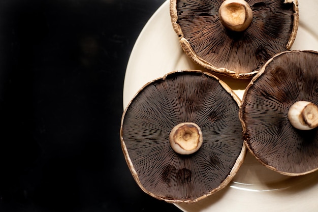 Photo close-up of mushrooms against black background