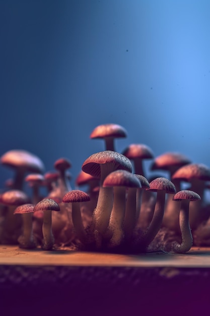 A close up of mushrooms on a table