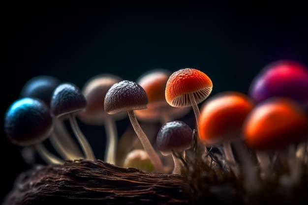 A close up of mushrooms with a dark background