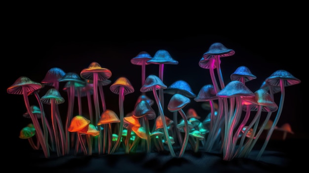 A close up of mushrooms with the light on it