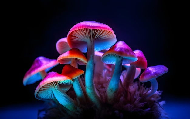 A close up of mushrooms with the light on them