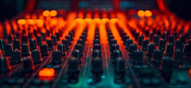 a close up of a music mixing desk