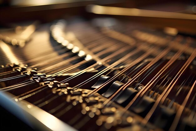 Foto un primo piano delle corde di uno strumento musicale