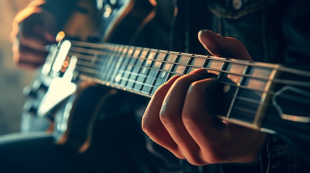 Photo close up of a musician playing guitar aspect ratio 169