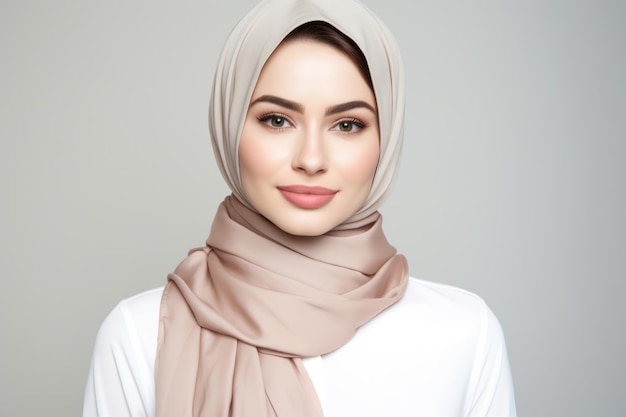 Close up of a muslin business woman wearing a hijab on a clear background